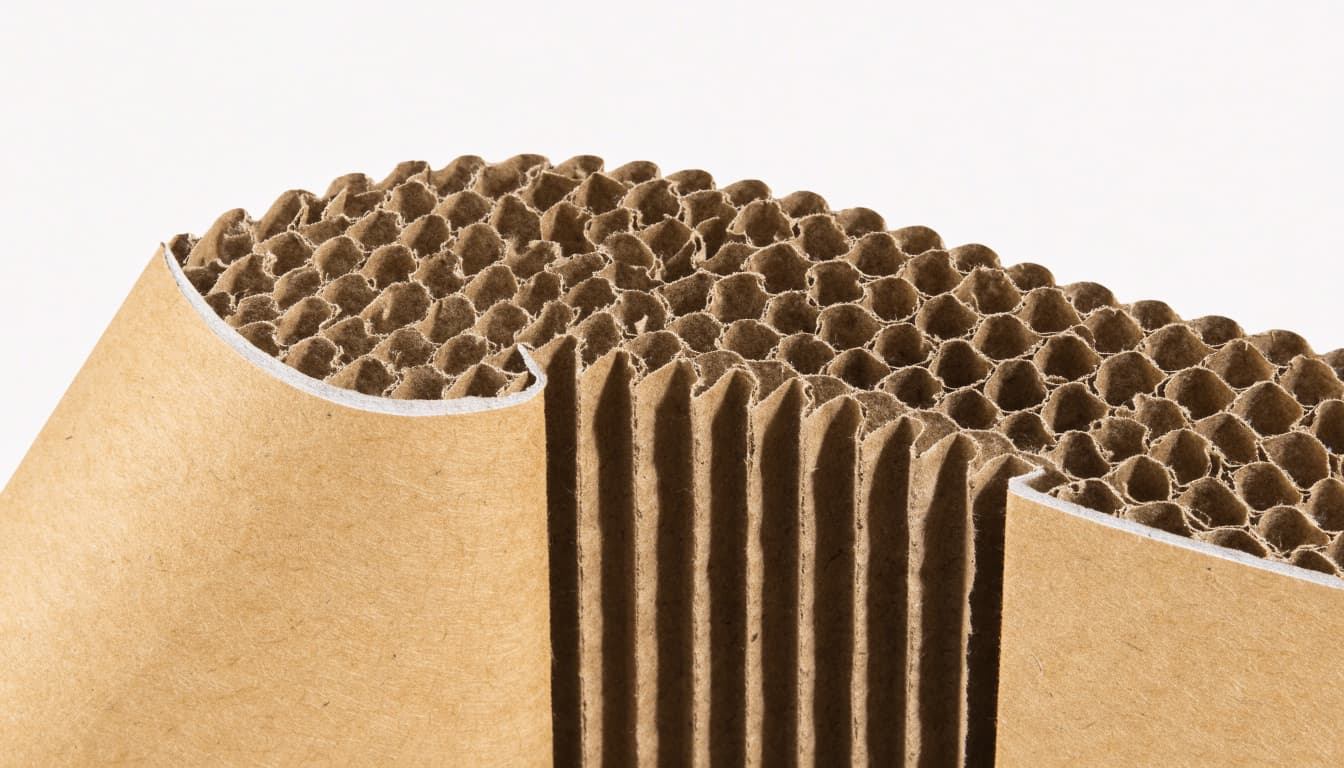 Two flat paper liners surround a wavy corrugated layer.